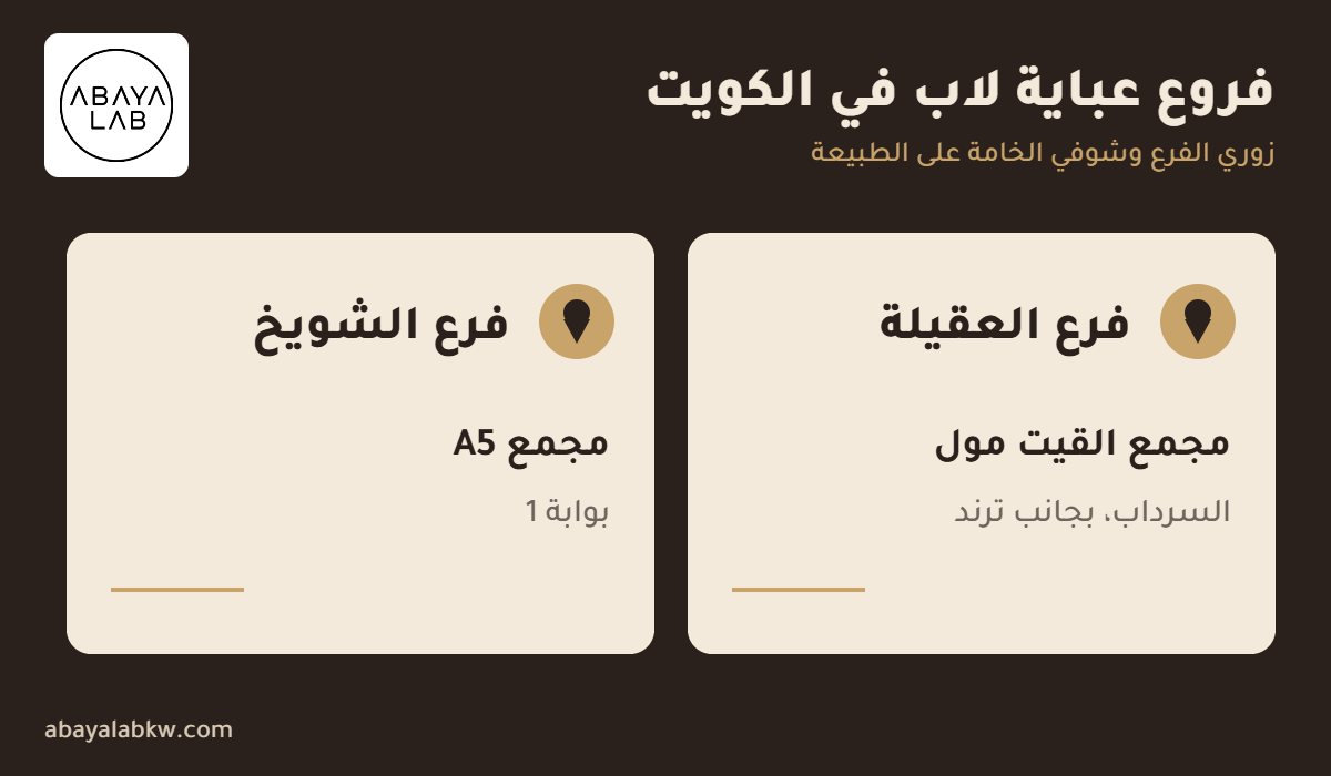 فروع عباية لاب في الكويت: القيت مول العقيلة ومجمع A5 الشويخ